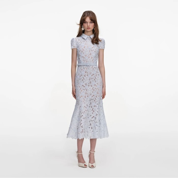 Self-Portrait BLUE GUIPURE LACE MIDI DRESS - NWOT